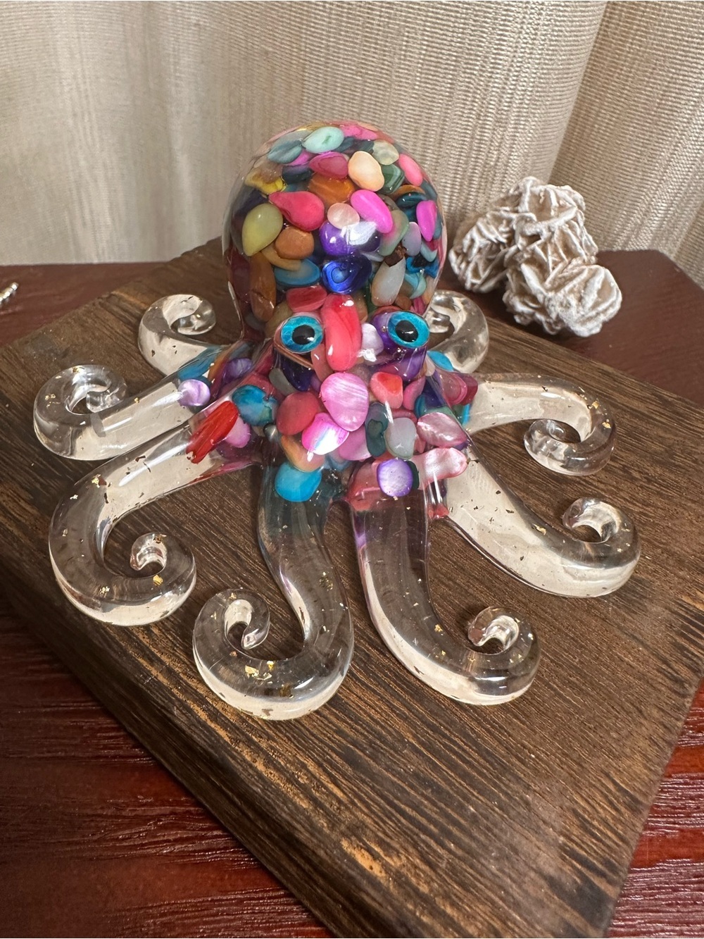 Resin and Rainbow Multi Colored Crystal Chips Octopus Figure